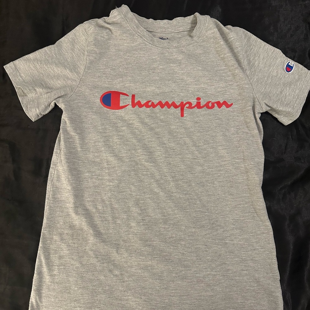 Champion Youth Athleisure Heather Gray Tee with Red Logo